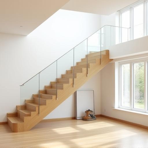 Oak loft staircase with glass balustrade