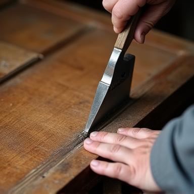 Craftsman restoring antique oak door