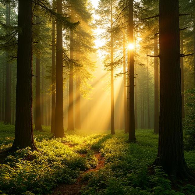 Sunlight filtering through managed forest
