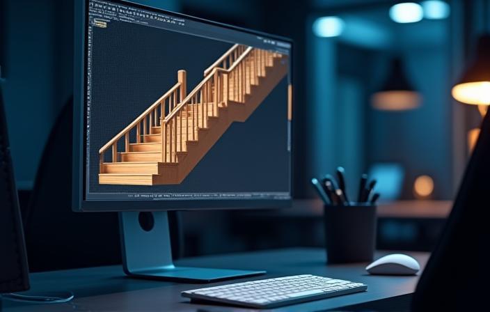 3D CAD model of bespoke staircase on monitor